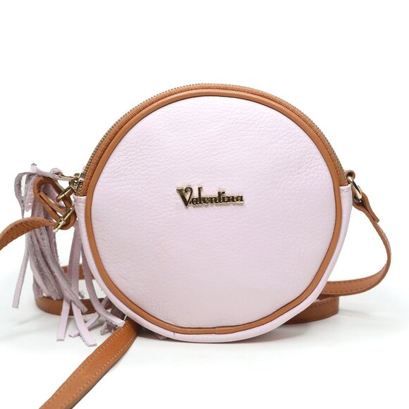 Valentina Italia Pink Small Circle Crossbody Bag Adjustable Strap Luxury Leather - Picture 4 of 12